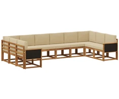 Lauko sofos komplektas su pagalve 10 pcs Natūralus ir bežinis