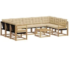 Lauko sofos komplektas su pagalve 10 pcs Balta ir kreminė