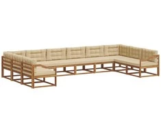 Lauko sofos komplektas su pagalve 10 pcs Natūralus ir bežinis