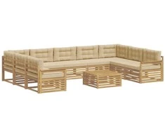 Lauko sofos komplektas su pagalve 10 pcs Balta ir kreminė