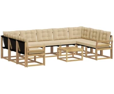 Lauko sofos komplektas su pagalve 10 pcs Balta ir kreminė