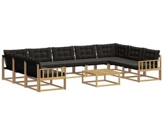 Lauko sofos komplektas su pagalve 10 pcs Balta ir juoda