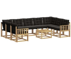Lauko sofos komplektas su pagalve 10 pcs Balta ir juoda