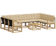 Lauko sofos komplektas su pagalve 10 pcs Balta ir kreminė