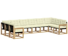 Lauko sofos komplektas su pagalve 10 pcs Balta ir kreminė