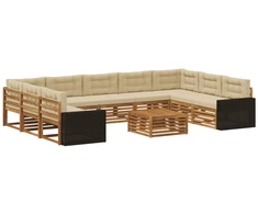 Lauko sofos komplektas su pagalve 10 pcs Natūralus ir bežinis