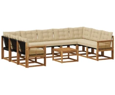 Lauko sofos komplektas su pagalve 10 pcs Natūralus ir bežinis