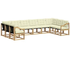 Lauko sofos komplektas su pagalve 10 pcs Balta ir kreminė