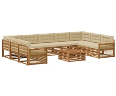Lauko sofos komplektas su pagalve 10 pcs Natūralus ir bežinis