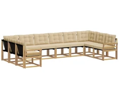 Lauko sofos komplektas su pagalve 10 pcs Balta ir kreminė