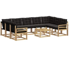 Lauko sofos komplektas su pagalve 10 pcs Balta ir juoda