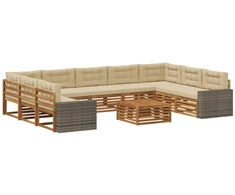 Lauko sofos komplektas su pagalve 10 pcs Natūralus ir bežinis
