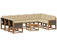 Lauko sofos komplektas su pagalve 10 pcs Natūralus ir bežinis