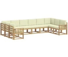 Lauko sofos komplektas su pagalve 10 pcs Balta ir kreminė