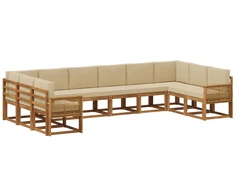 Lauko sofos komplektas su pagalve 10 pcs Natūralus ir bežinis