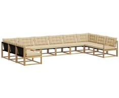 Lauko sofos komplektas su pagalve 10 pcs Balta ir kreminė