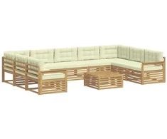 Lauko sofos komplektas su pagalve 10 pcs Balta ir kreminė