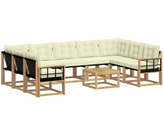 Lauko sofos komplektas su pagalve 10 pcs Balta ir kreminė