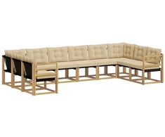 Lauko sofos komplektas su pagalve 10 pcs Balta ir kreminė