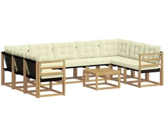 Lauko sofos komplektas su pagalve 10 pcs Balta ir kreminė