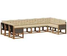 Lauko sofos komplektas su pagalve 10 pcs Natūralus ir bežinis