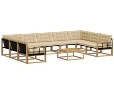 Lauko sofos komplektas su pagalve 10 pcs Balta ir kreminė