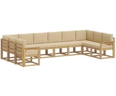 Lauko sofos komplektas su pagalve 10 pcs Balta ir kreminė