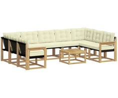 Lauko sofos komplektas su pagalve 10 pcs Balta ir kreminė