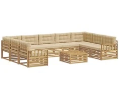 Lauko sofos komplektas su pagalve 10 pcs Balta ir kreminė