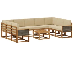 Lauko sofos komplektas su pagalve 10 pcs Natūralus ir bežinis