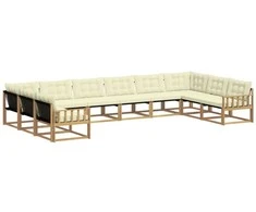 Lauko sofos komplektas su pagalve 10 pcs Balta ir kreminė