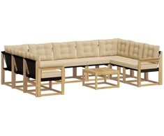 Lauko sofos komplektas su pagalve 10 pcs Balta ir kreminė