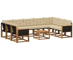 Lauko sofos komplektas su pagalve 10 pcs Natūralus ir bežinis