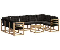 Lauko sofos komplektas su pagalve 10 pcs Balta ir juoda