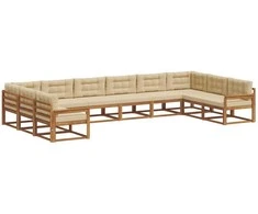 Lauko sofos komplektas su pagalve 10 pcs Natūralus ir bežinis