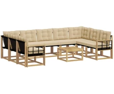Lauko sofos komplektas su pagalve 10 pcs Balta ir kreminė