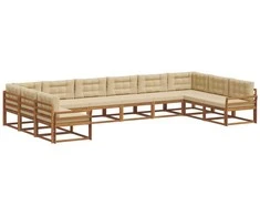 Lauko sofos komplektas su pagalve 10 pcs Natūralus ir bežinis
