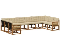 Lauko sofos komplektas su pagalve 10 pcs Natūralus ir bežinis