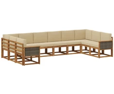 Lauko sofos komplektas su pagalve 10 pcs Natūralus ir bežinis