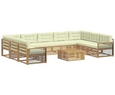 Lauko sofos komplektas su pagalve 10 pcs Balta ir kreminė