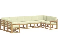Lauko sofos komplektas su pagalve 10 pcs Balta ir kreminė