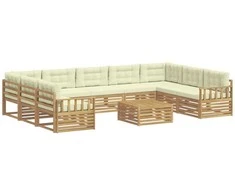 Lauko sofos komplektas su pagalve 10 pcs Balta ir kreminė