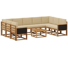 Lauko sofos komplektas su pagalve 10 pcs Natūralus ir bežinis