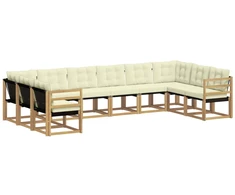 Lauko sofos komplektas su pagalve 10 pcs Balta ir kreminė