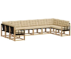 Lauko sofos komplektas su pagalve 10 pcs Balta ir kreminė