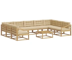 Lauko sofos komplektas su pagalve 10 pcs Balta ir kreminė