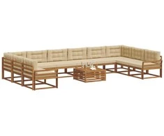 Lauko sofos komplektas su pagalve 11 pcs Natūralus ir bežinis
