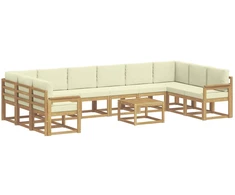Lauko sofos komplektas su pagalve 11 pcs Balta ir kreminė