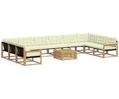 Lauko sofos komplektas su pagalve 11 pcs Balta ir kreminė