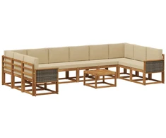 Lauko sofos komplektas su pagalve 11 pcs Natūralus ir bežinis